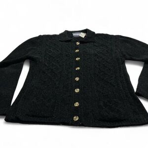 Erika & Co. Black Knit Cardigan Button Front Womens Sz small office school *flaw